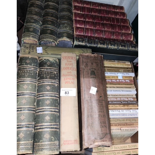 83 - A selection of books:  6 volumes of Shakespeare; 5 Waverley Novel volumes; Beatrix Potter 
