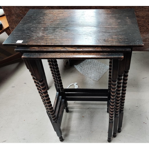 834 - A nest of 3 reproduction occasional tables; an oak nest similarNo bids - sold with next lot... 