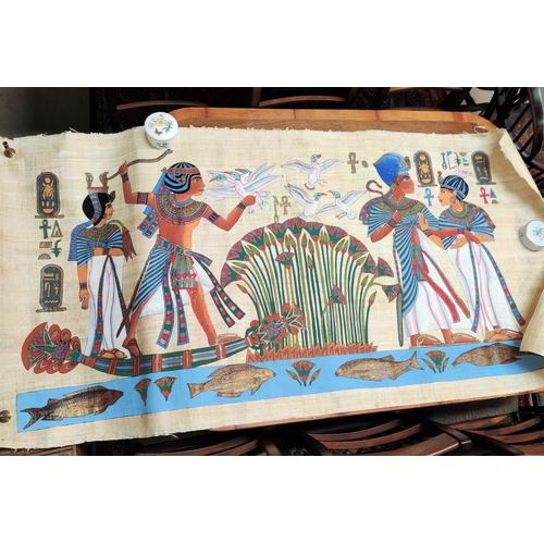 72 - Mid 20th Century Egyptian:  a large gouache painting on papyrus, 90 x 190 cm
