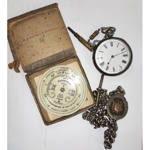 643B - A silver Albert chain small pocket watch and a Negretti & Zambra pocket forecaster