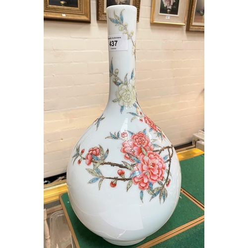 437 - A Chinese bulbous slender neck vase, possibly Republic period decorated in polychrome with flowering... 