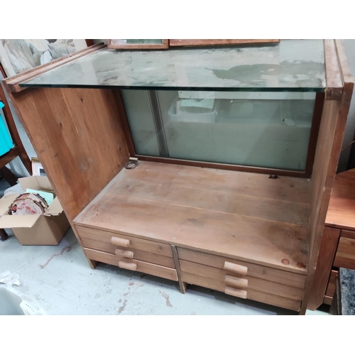 920 - 2 early 20th century pine haberdashers shop display cabinets with plate glass top and 6 drawers unde... 