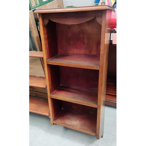 954B - A mahogany three height set of wall hanging shelves and another similar