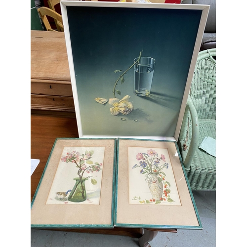 778A - Two still life pictures after Laurence Perugini framed and glazed and another print