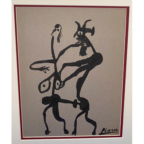 786 - Follower of Picasso:  grotesque male and female figures, ink on paper, signed, 33 x 26 cm; fram... 