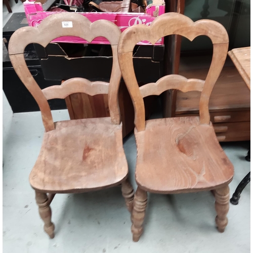 829 - A pair of 19th century stripped fiddle back beech and elm kitchen chairs and 3 similar chairs