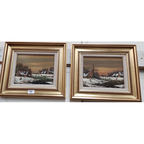 766 - Kaiser:  Continental villages in winter, pair of oils on canvas, signed, 19 x 24 cm, framed; A ... 