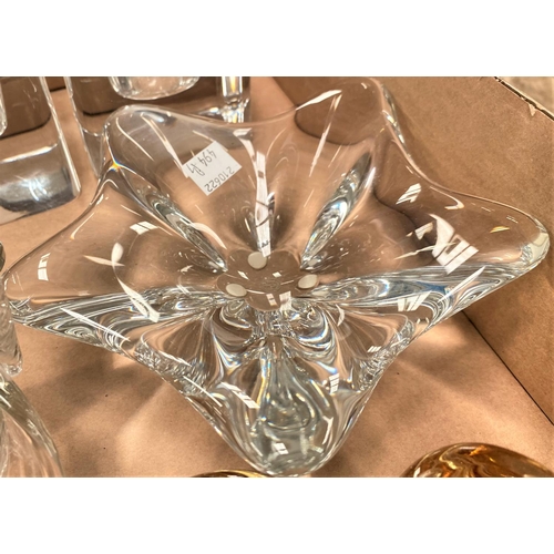 494B - A Whiter Friars style bubble dish, 2 Baccarat naturalist dishes, a pair of glass candle holders an a... 