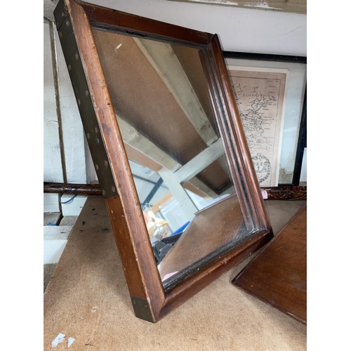 75 - A 19th century mahogany cased campaign mirror, brass fittings, 36 x 26cm