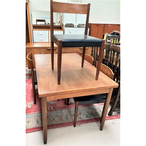 819a - A Scandinavian teak dining suite comprising extending dining table, 4 chairs with black leather effe... 