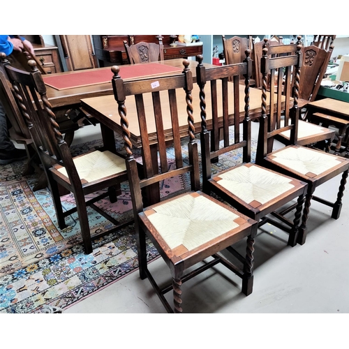 934 - A set of 6 oak barley twist dining chairs with rush seats