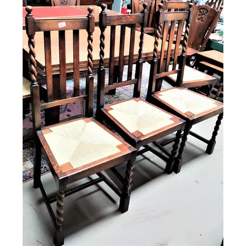 934 - A set of 6 oak barley twist dining chairs with rush seats