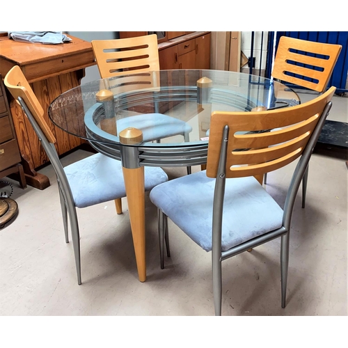 939 - A circular glass top breakfast/kitchen table and four modern chairs