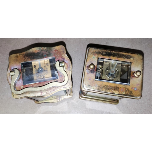 121A - Two French brass carriage clocks enamel faces, (in need of restoration)