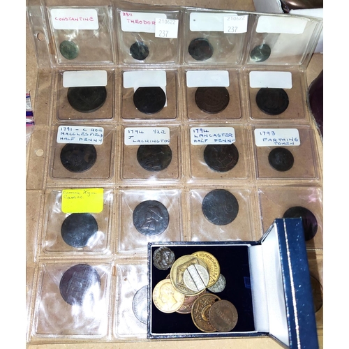 237 - A small group of Roman coins and a selection of 18th century tokens