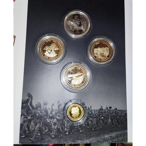 248 - WWI Centenary - Lone Soldier 9ct gold coin, with 4 gilt medallions in presentation wallet 