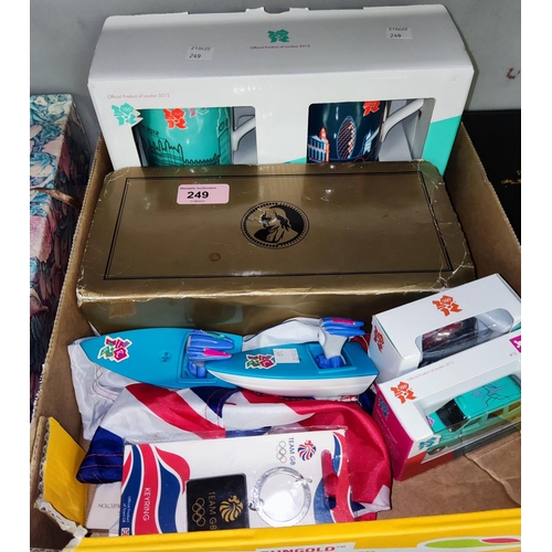 249 - A Franklin Mint Collector's knife, original zip case and package, a selection of London 2012 Olympic... 
