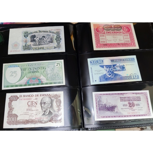 250 - A collection of 56 world banknotes in album