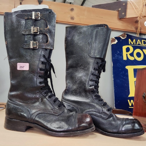 297 - A pair of WWII dispatch rider leather boots