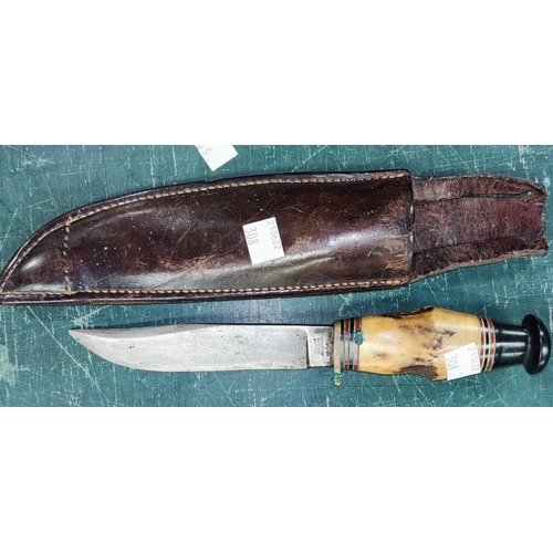 308 - A William Rodgers staghorn handle sheath knife, 22cm overall