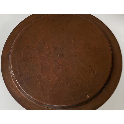410 - A 19th century Islamic heavy copper circular dish overlaid in silver, 32cm