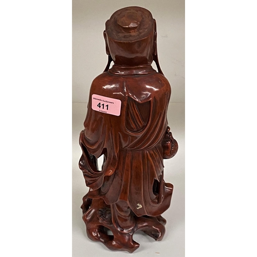 411 - A Chinese 19th century carved hardwood figure of a Buddhist monk, 37cm (in good condition with minor... 