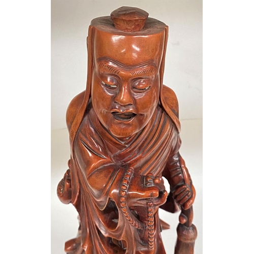 411 - A Chinese 19th century carved hardwood figure of a Buddhist monk, 37cm (in good condition with minor... 