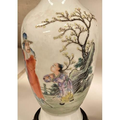 459 - A Chinese pair of late 19th/early 20th century vases decorated with old man and younger boy, four ch... 