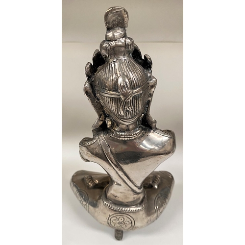 464 - An anodised brass figure of Buddha, 27cm