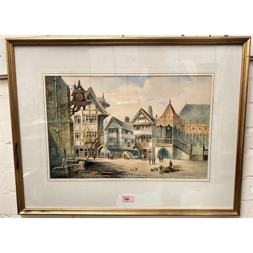 748 - C.J.KEATS, watercolour, Flemish street scene, signed, 48 x 30cm, gilt framed