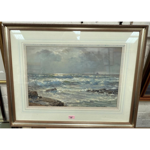 749 - A.WILDE PARSONS, watercolour and bodycolour, coastal scene with distant vessels, signed and dated 19... 
