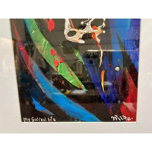 754 - David Wilde: 'My Surreal Life' Northern Artist oil on board abstract scene, framed and glazed, 48 x ... 