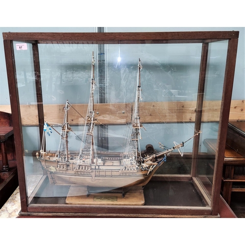 87 - A vintage scratch built model of HMS BOUNTY, one sixtieth scale, fully rigged, 72cm in glazed case