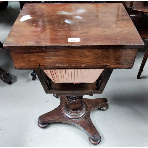 947 - A late 19th century rosewood serving table with column and four splay feet