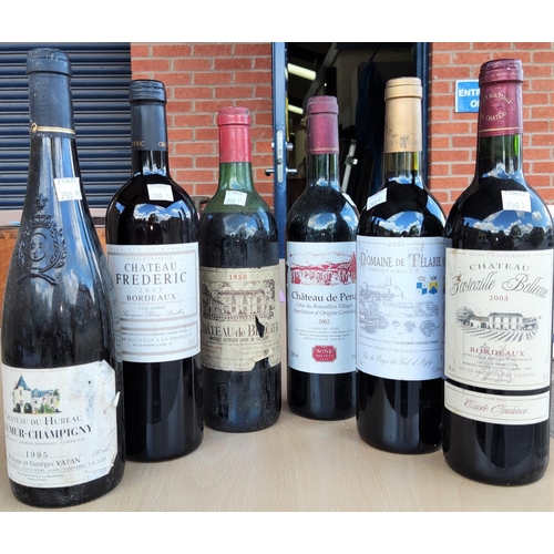 200a - Six bottles of French red wine:  1980 Chateau de Belcier Bordeaux; 1995 Chateau du Hureau Saumu... 