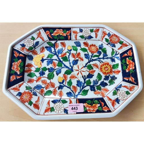 443 - An Imari pattern meat platter with contoured edges, six character mark to base