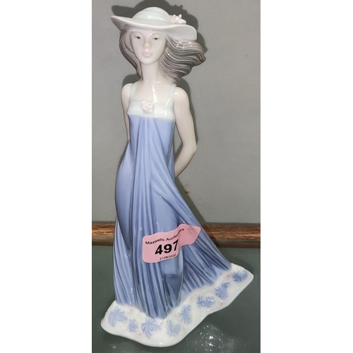 497 - A Lladro figure 'Susan' 5644, girl in floral bonnet and evening dress, height 21 cm