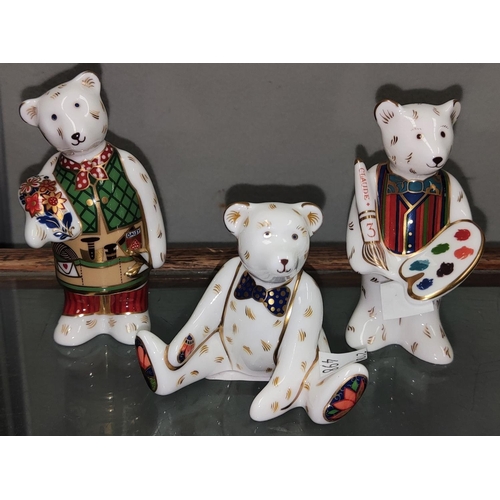 498 - Three teddy bear paperweights by Royal Crown Derby:  William, Daisy & Claude
