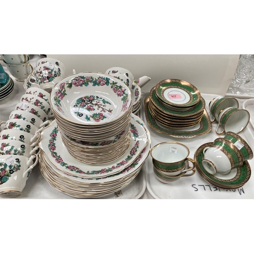 517 - An approx. 57 piece Argle pattern bone china tea service, 12 setting, a Royal Epeig green and gilt t... 