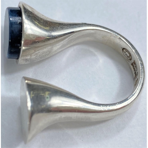 594 - Georg Jensen:  a vintage silver ring designed by Bent Gabrielsen, 'U' shaped with 2 flattened t... 