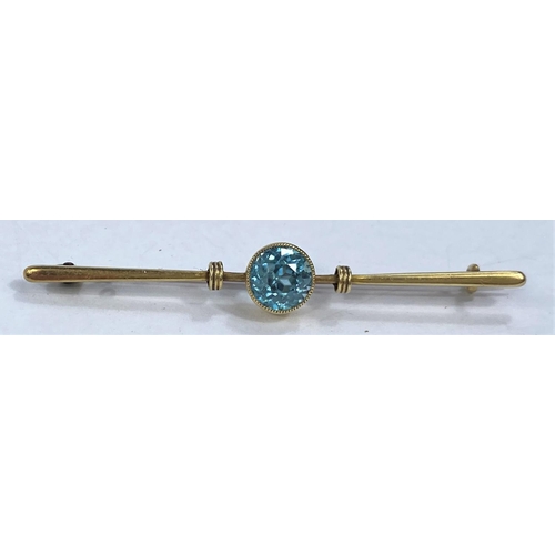 615 - A Victorian 15ct gold tiepin set aquamarine, 3.1gm gross, boxed
