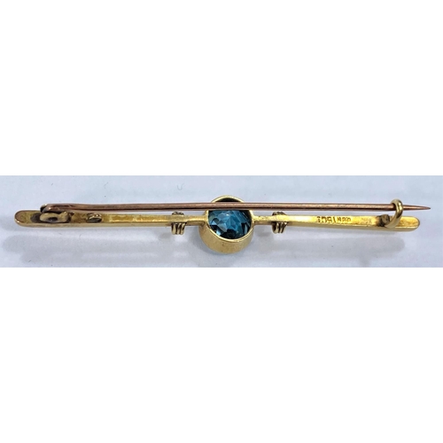615 - A Victorian 15ct gold tiepin set aquamarine, 3.1gm gross, boxed