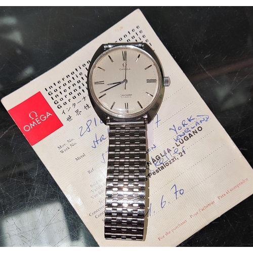 632 - A 1970's Omega Seamaster Cosmic wristwatch, the dial with batons and numerals, manual wind, numbered... 