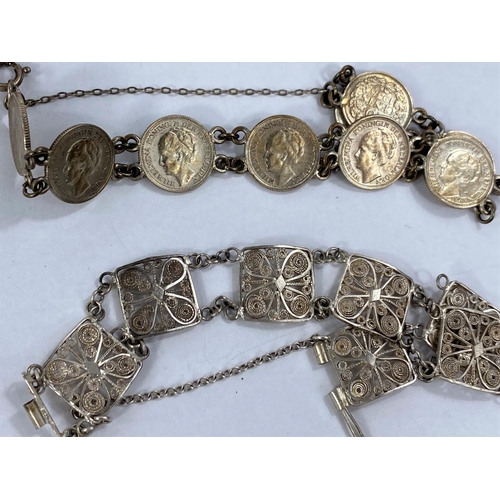 637 - Two white metal Rennie Mackintosh style pendants, stamped 925; other white metal jewellery