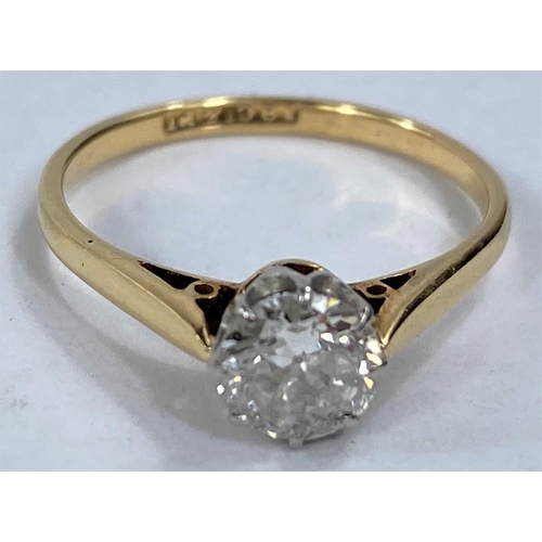 657 - An old brilliant cut diamond solitaire ring, approx. 0.5ct, 18ct gold and platinum setting
