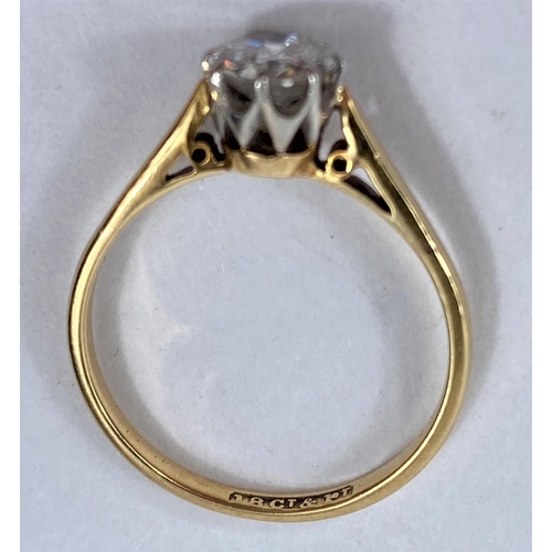 657 - An old brilliant cut diamond solitaire ring, approx. 0.5ct, 18ct gold and platinum setting