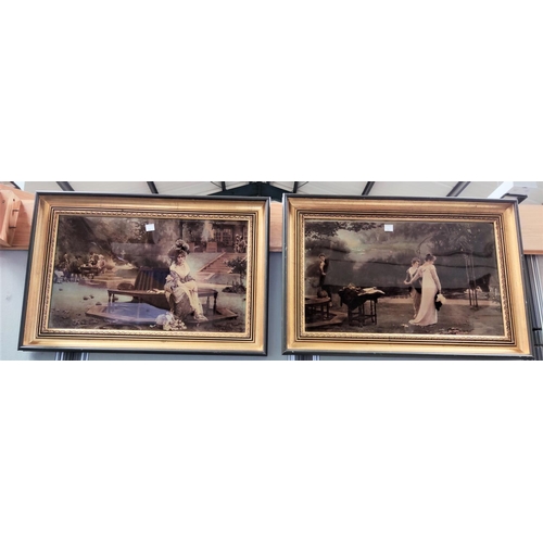 54 - An Edwardian pair of crystoleums:  garden  scenes, 25 x 42 cm, framed