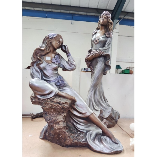 56 - Two pairs of resin figures depicting young women, in silvered/bronzed finish, impressed 'Alice Heath... 