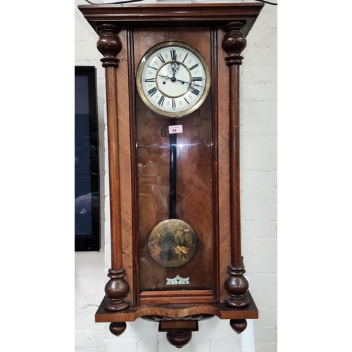 84 - A 19th century Vienna wall clock in walnut case, with double weight driven movement (no pediment)