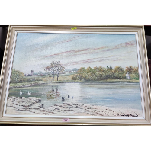 720 - J Constable-Parnell:  river landscape, oil on board, signed, 49 x 74 cm, framedWe have been unable t... 